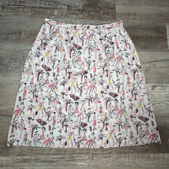 Vintage Novelty Print Skirt White Pink Retro Women Martini Cars Y2K - Picture 4 of 6